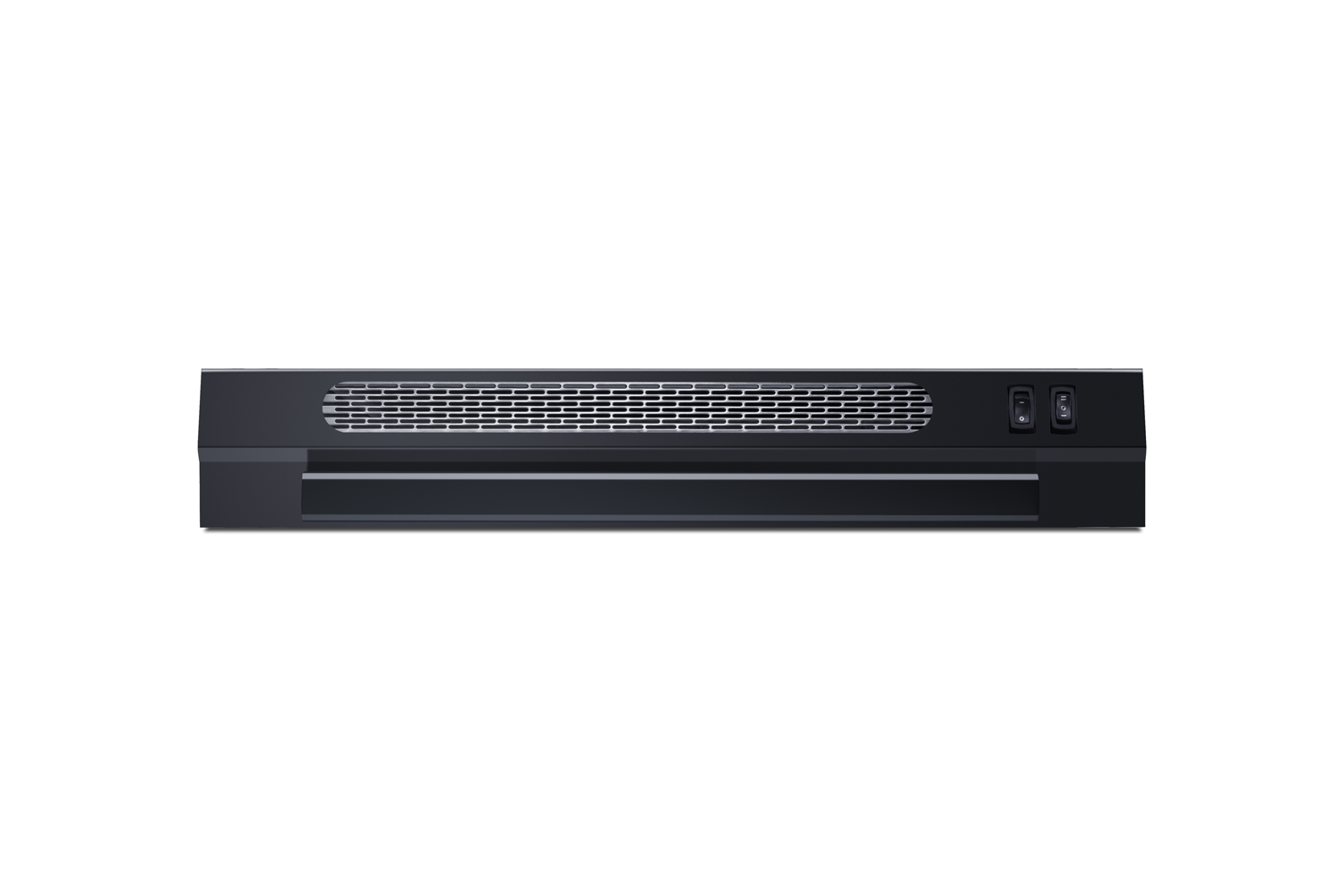 24 inch wide under cabinet retractable range hood for ductless use in black, made in the USA with power cord included